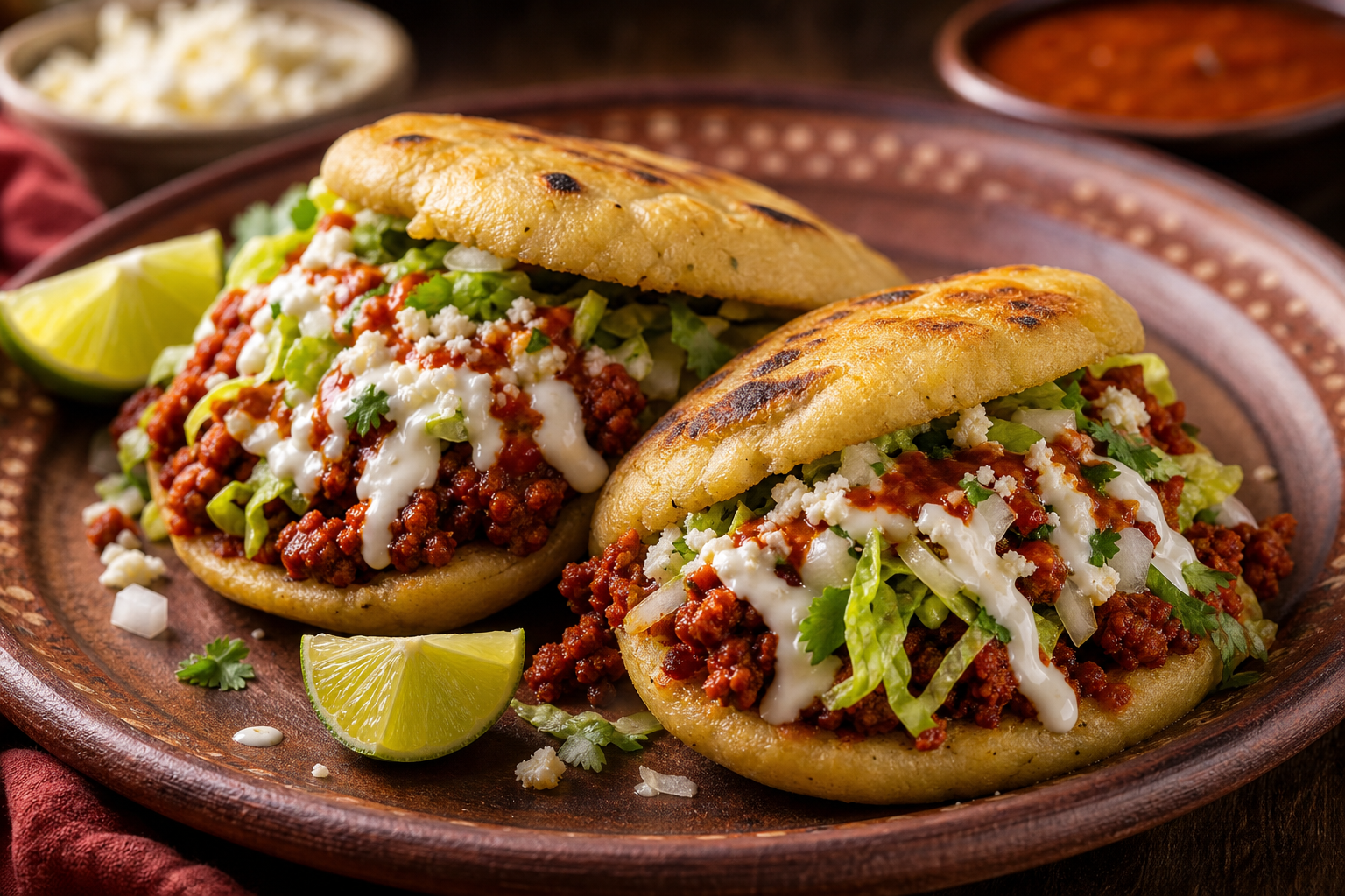 Gordita with crema and queso fresco