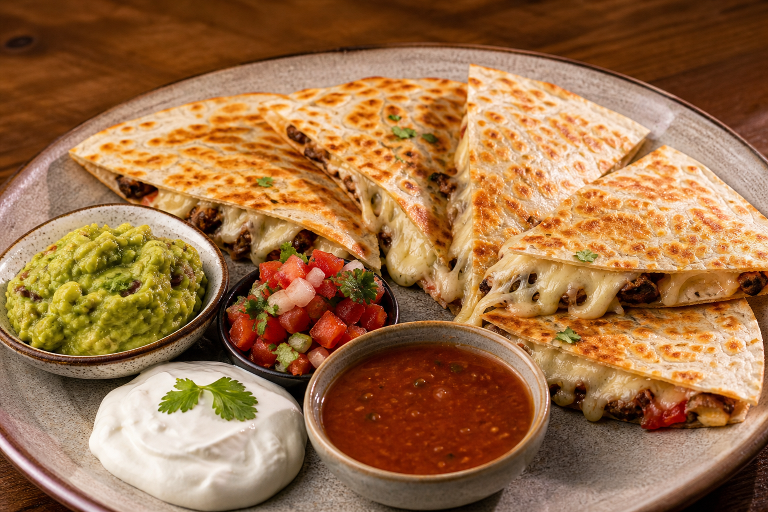 Quesadilla with salsa and crema